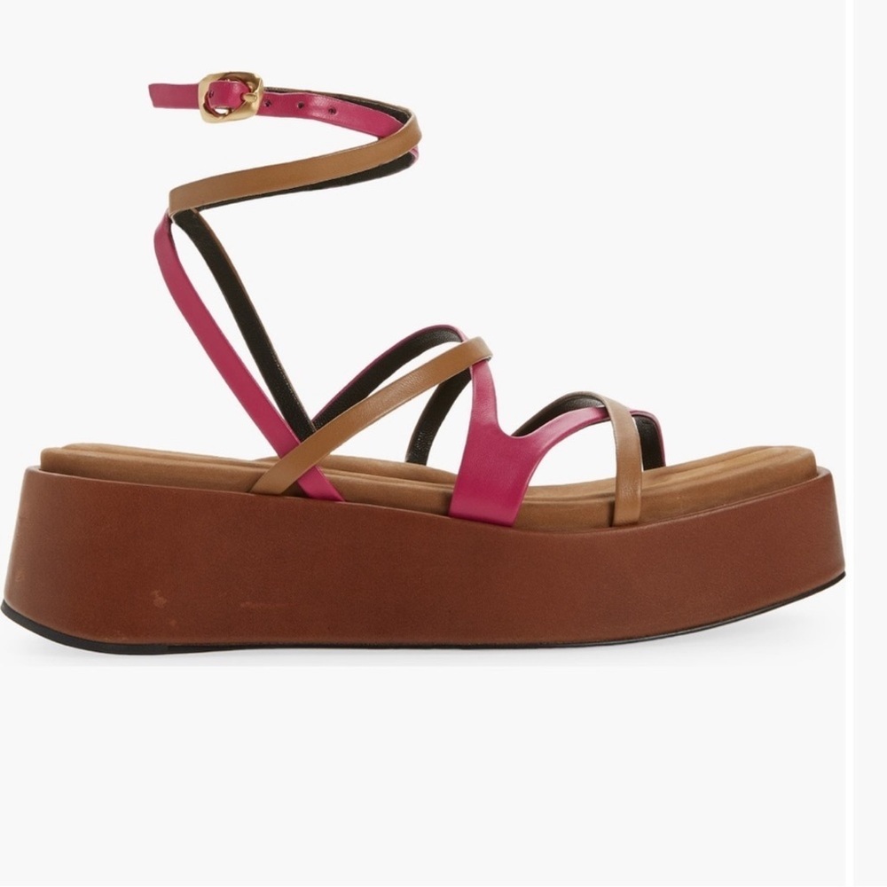 RAG&BONE Logan Strappy Fuchsia/Brown Platform Leather Sandals